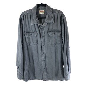 Wrangler Authentics Mens 2XL Gray Button Up Shirt Long Sleeve 100% Cotton